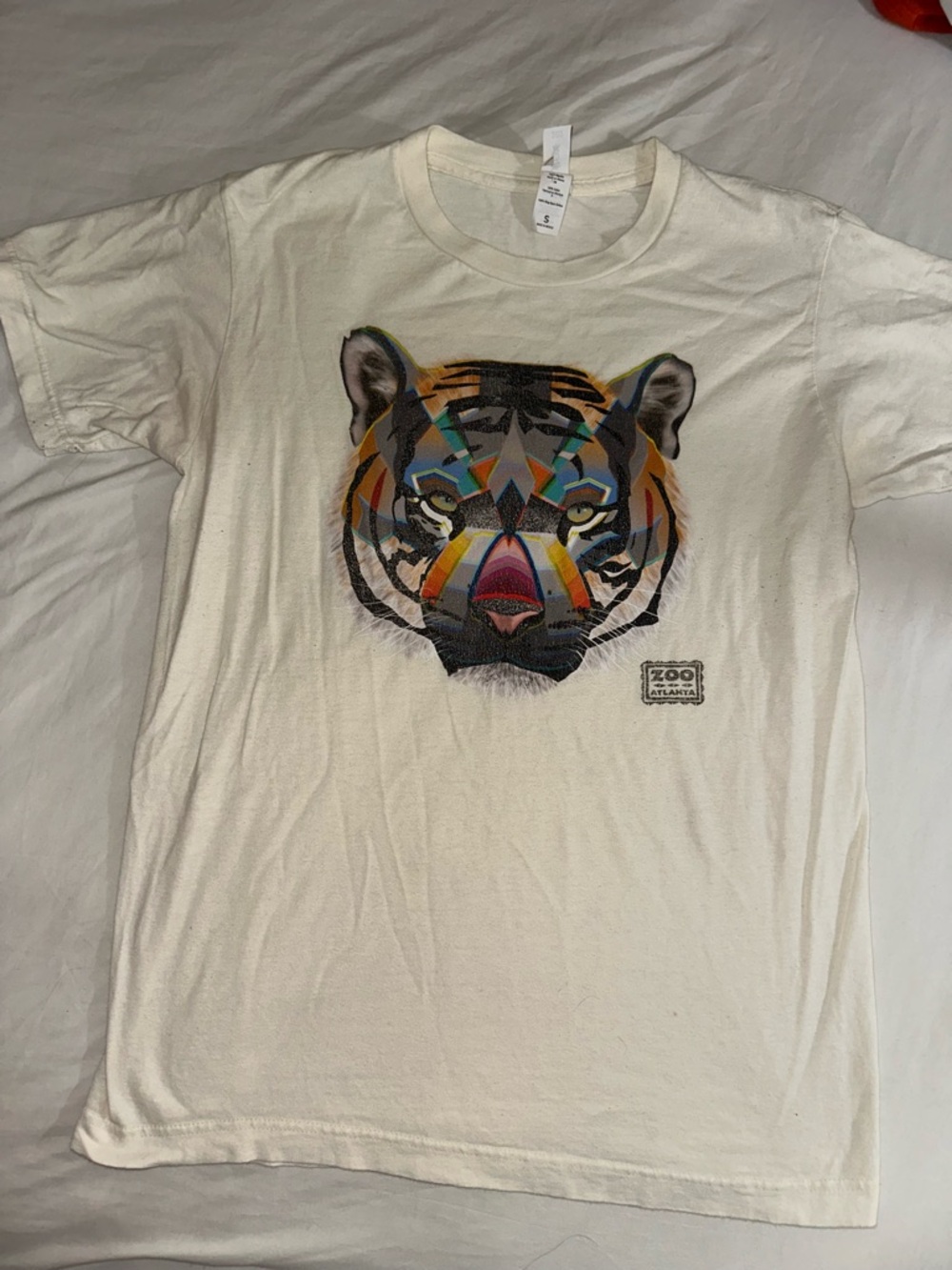 Zoo Atlanta Graphic Geometric Tiger Graphic Tee Ivory White Size M